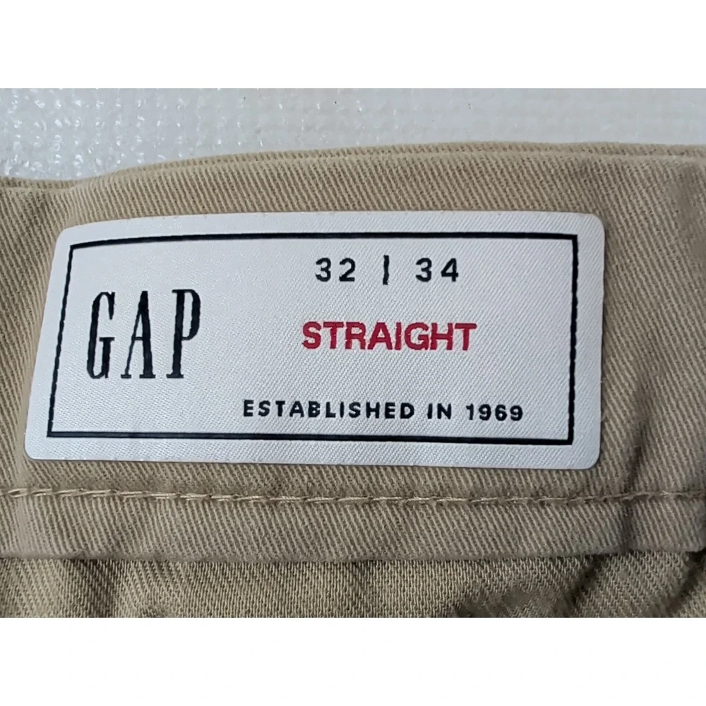 GAP Chino Pants Mens 32x34 Khaki Tan Straight Stretch Business Casual Preppy‎